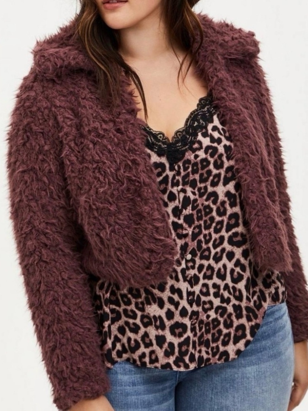 Torrid cropped faux fur jacket